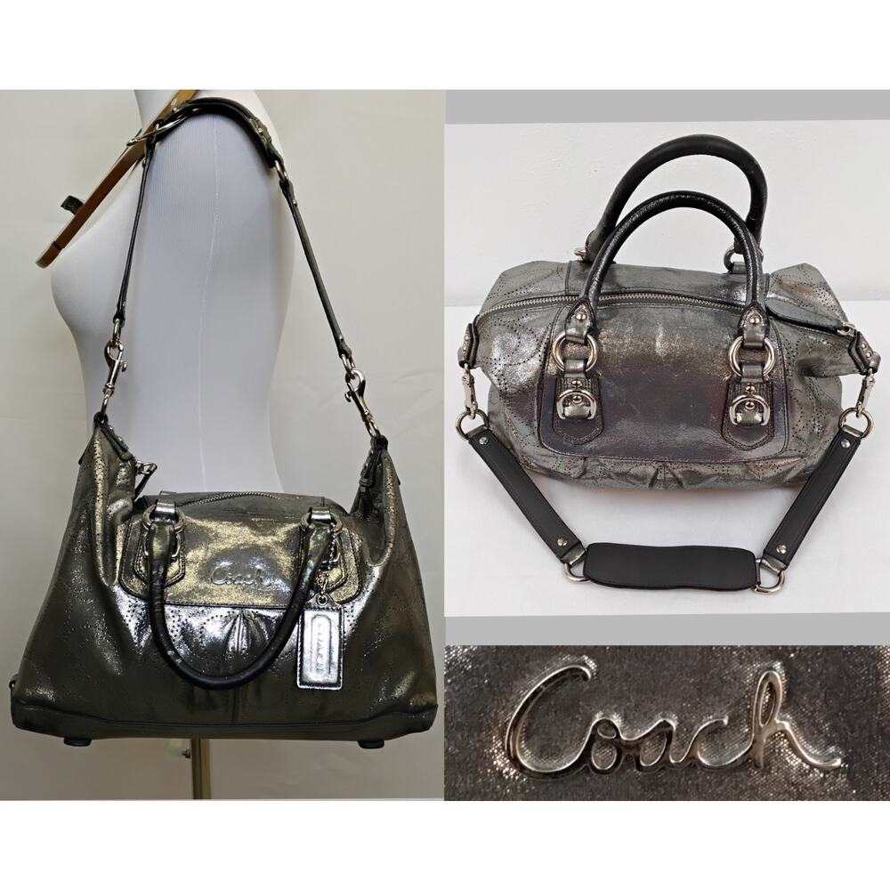 Coach Ashley Satchel Purse Silver Metallic Perforated Leather 2000s #Z5112